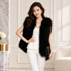 Black Mongolian/Tibetan Lamb Fur Vest - 27"