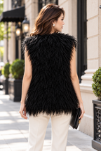 Black Mongolian/Tibetan Lamb Fur Vest - 27" - back view