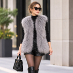 Grey Mongolian/Tibetan Lamb Fur Vest - 27"