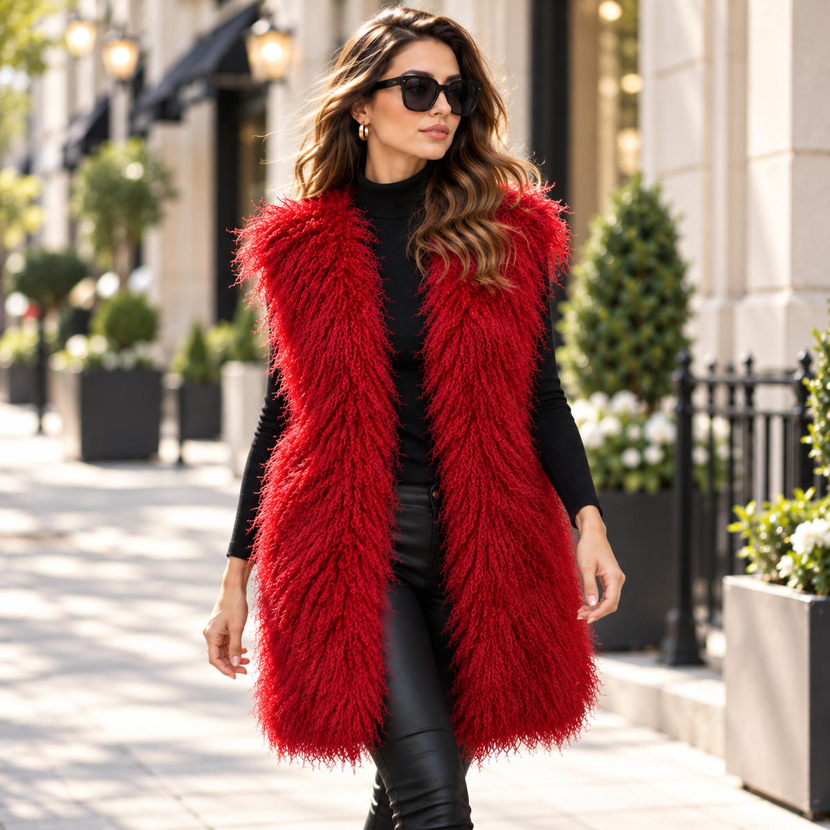 Red Mongolian/Tibetan Lamb Fur Vest - 31"