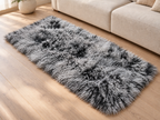 Black Mongolian/Tibetan Lamb Fur Rug - 2' × 4'