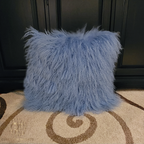 20" x 20" Tibetan Mongolian Lamb Fur Pillow Double Sided — Placid Blue