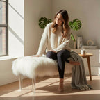 Tibetan Mongolian Lamb Fur Acrylic Bench 35"