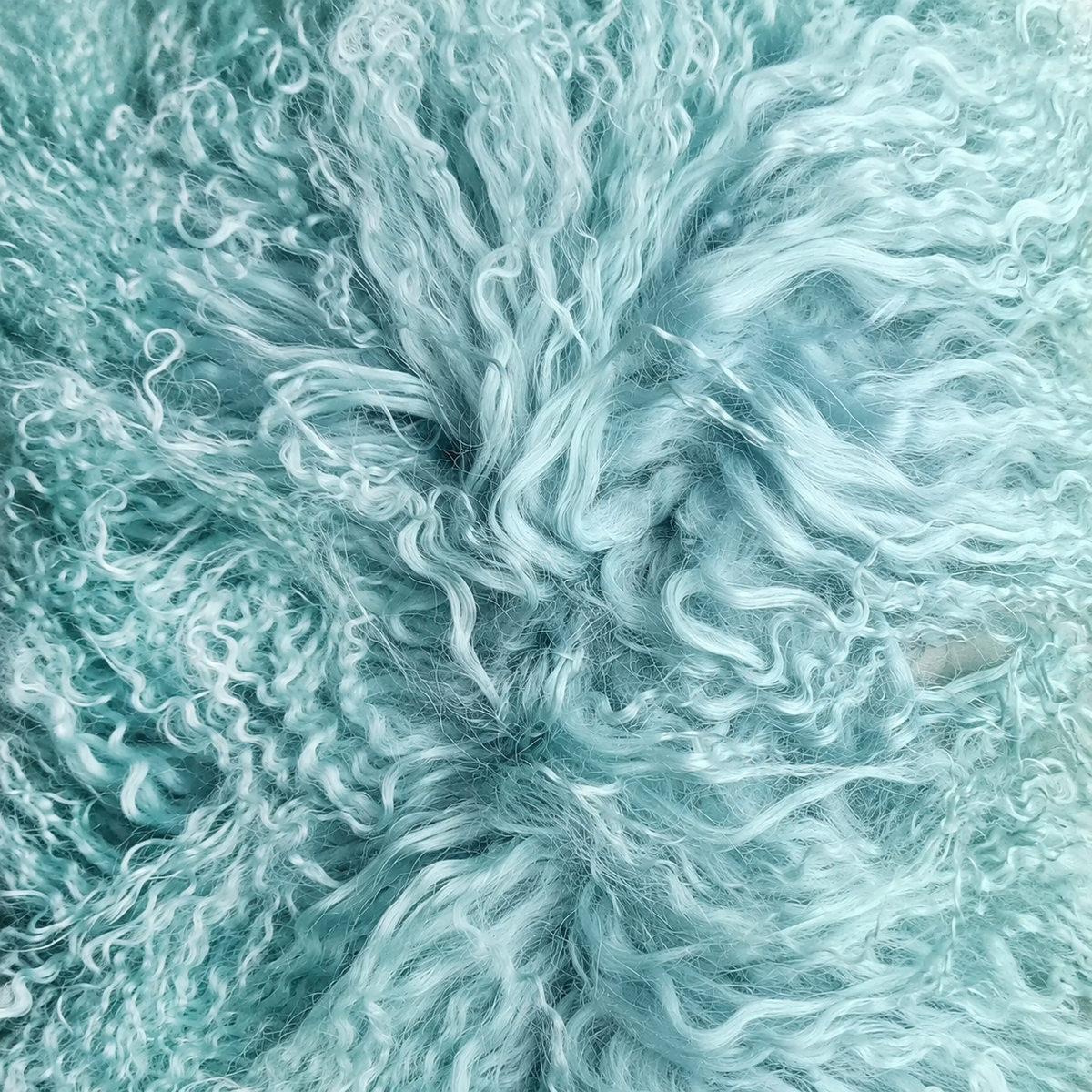 Aqua Mongolian/Tibetan Lamb Fur Sheepskin Plate - 2' × 2'