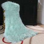 Mongolian/Tibetan Lamb Fur Sheepskin Plate – 2' × 4' - Light Aqua