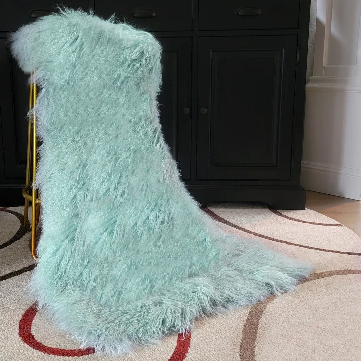 Mongolian/Tibetan Lamb Fur Sheepskin Plate – 2' × 4' - Light Aqua
