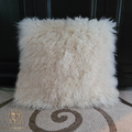 26" x 26" Tibetan Mongolian Lamb Fur Pillow Single Sided — Beige
