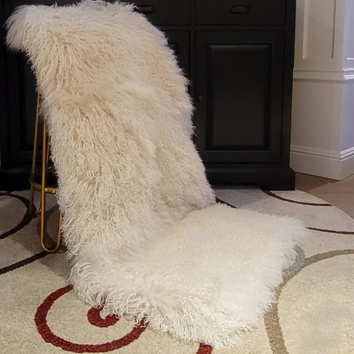 Mongolian/Tibetan Lamb Fur Sheepskin Plate – 2' × 4' - Beige