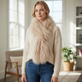 Tibetan Mongolian Lamb Fur Boa Scarf — Beige