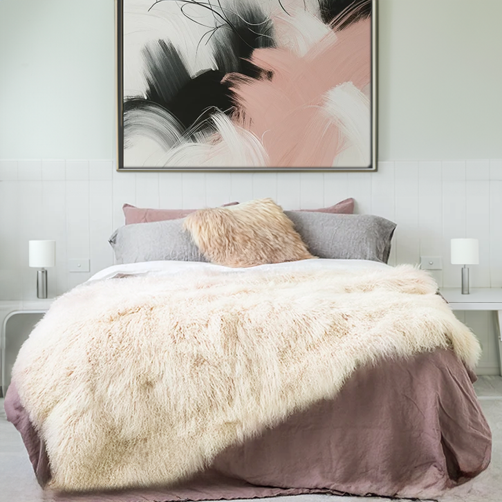 Tibetan Lamb Fur Blanket Set Many Colors
