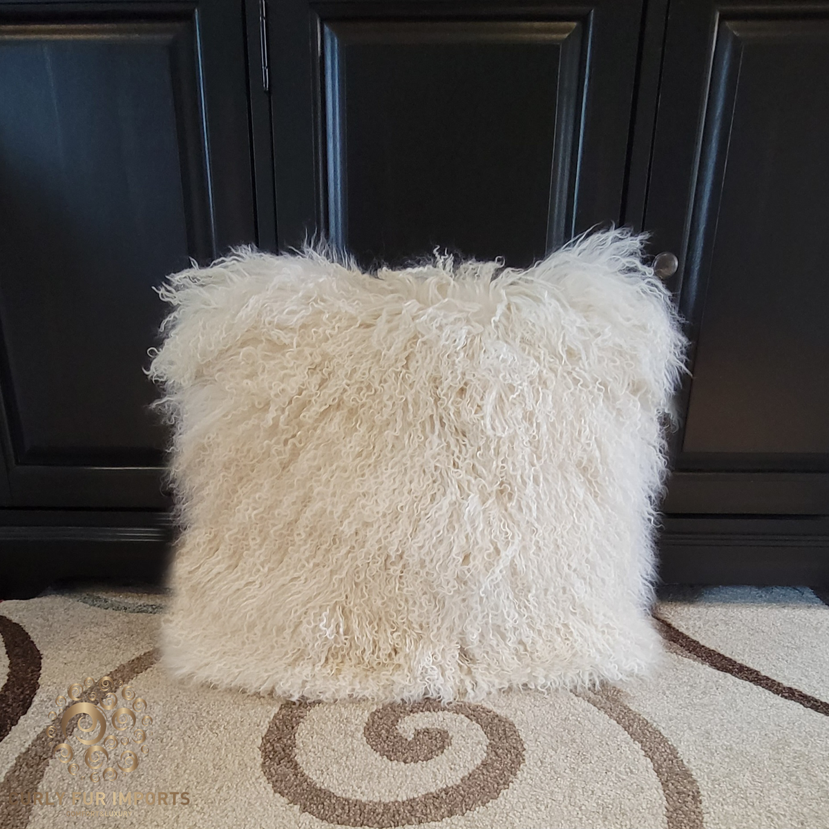 24" x 24" Tibetan Mongolian Lamb Fur Pillow Double Sided — Beige