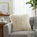 18" x 18" Tibetan Mongolian Lamb Fur Pillow Single Sided — Beige