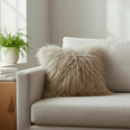 16" x 16" Tibetan Mongolian Lamb Fur Pillow Single Sided — Beige Ombre