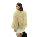 Mongolian/Tibetan Lamb Fur Collarless Coat - 25″ Beige