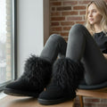 Genuine Mongolian Lamb Fur Sheepskin High Top Boots Black