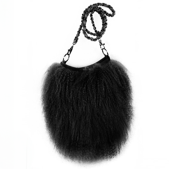 Tibetan Mongolian Lamb Fur Crossbody Bag — Black