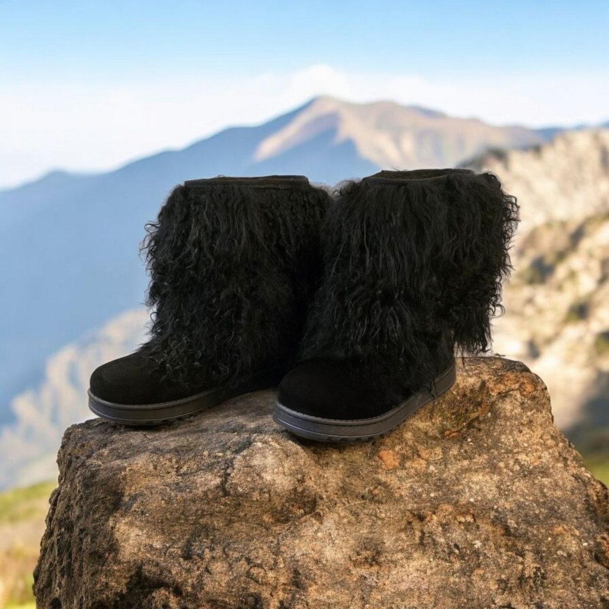 Mongolian Lamb Fur Sheepskin Boots Mid Calf