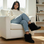 Tibetan Mongolian Lamb Fur Sheepskin Boots Mid Calf — Black