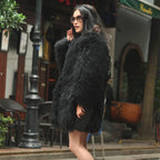 Mongolian/Tibetan Lamb Fur Collarless Coat - 31″ Black