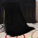 Mongolian/Tibetan Lamb Fur Sheepskin Plate – 2' × 4' - Jet Black