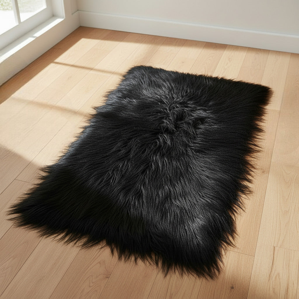Long Straight Goat Fur Plate — Black