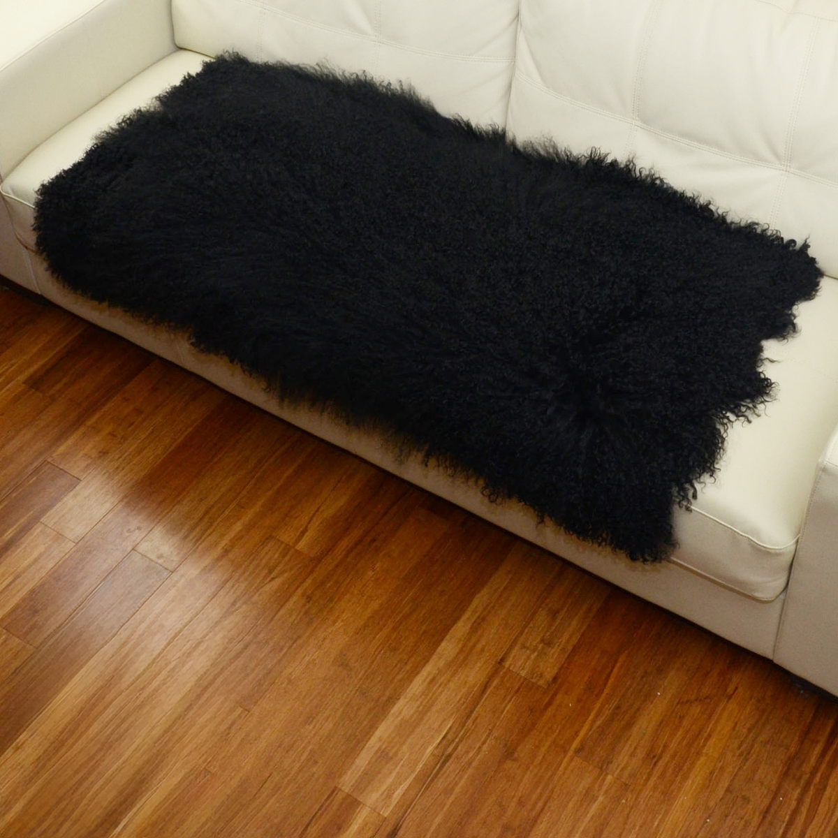 Tibetan Mongolian Lamb Fur Throw 2' x 4' — Black