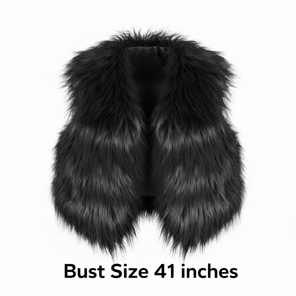 Cropped Long Hair Goat Fur Vest Black