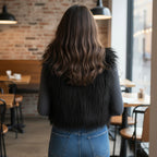 22" Cropped Long Hair Goat Fur Vest Black