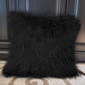 16" x 16" Tibetan Mongolian Lamb Fur Pillow Double Sided Fur Black