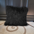 22" x 22" Tibetan Mongolian Lamb Fur Pillow Double Sided — Black