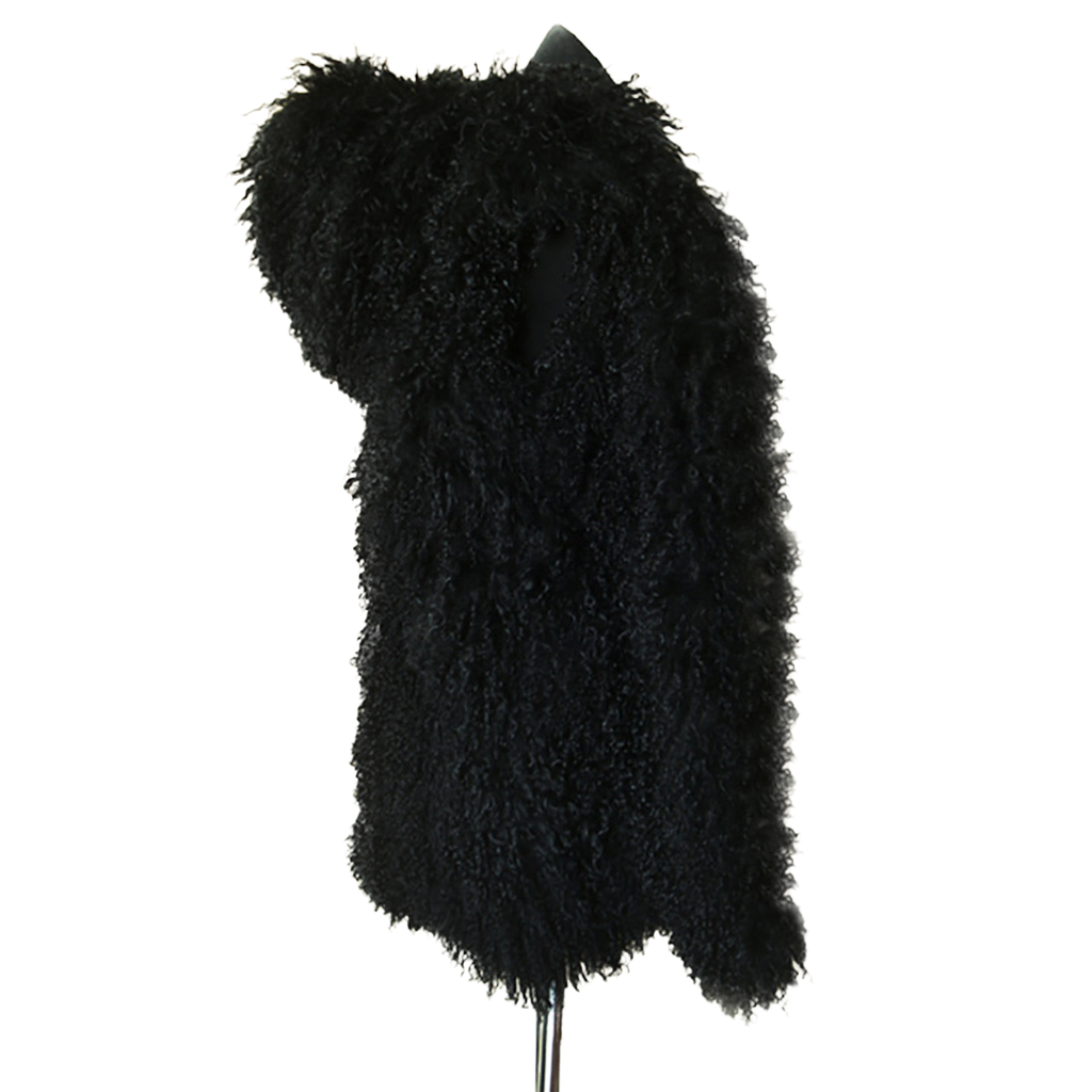 Tibetan Mongolian Lamb Fur Vest With Hood Black