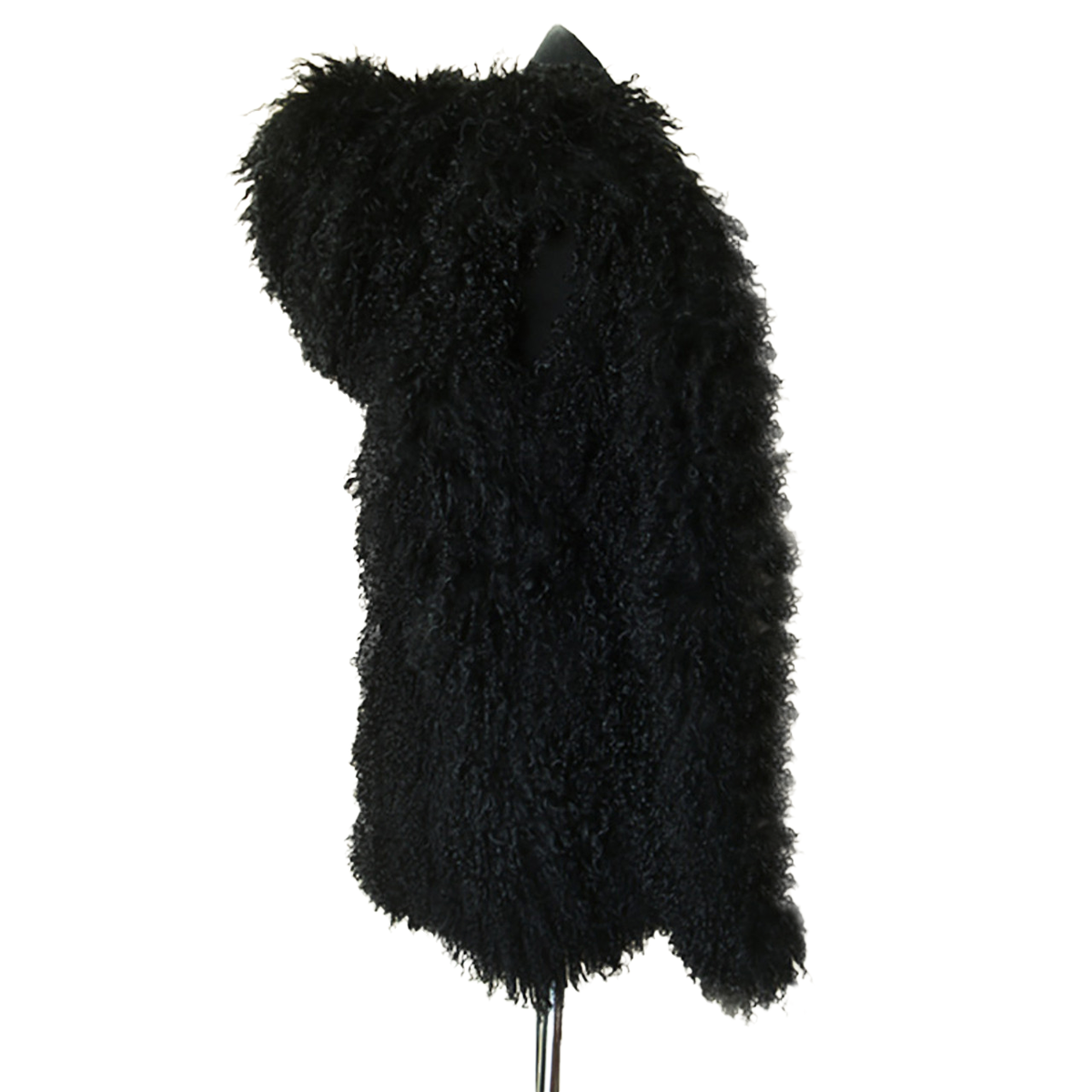 Tibetan Mongolian Lamb Fur Vest With Hood Black