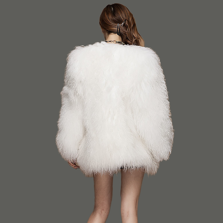 Tibetan Lamb Fur Coat Bleached White