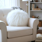 16" Round Tibetan Mongolian Lamb Fur Pillow Single Sided — Bleached White