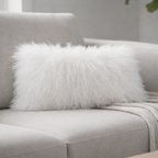12" x 20" Tibetan Mongolian Lamb Fur Lumbar Pillow Single Sided — Bleached White
