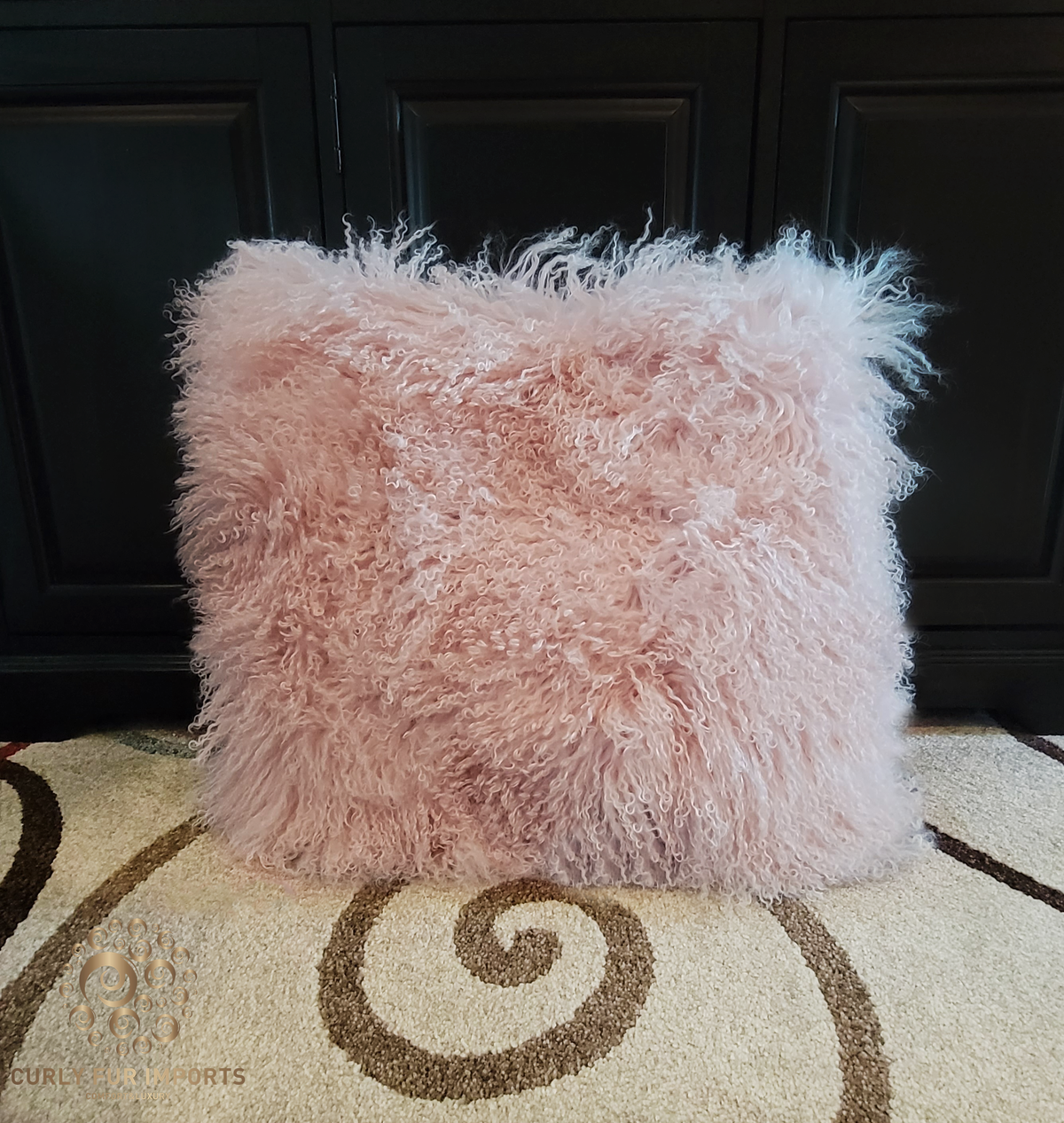 24" x 24" Tibetan Mongolian Lamb Fur Pillow Double Sided — Blush