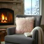 18" x 18" Tibetan Mongolian Lamb Fur Pillow Single Sided — Blush