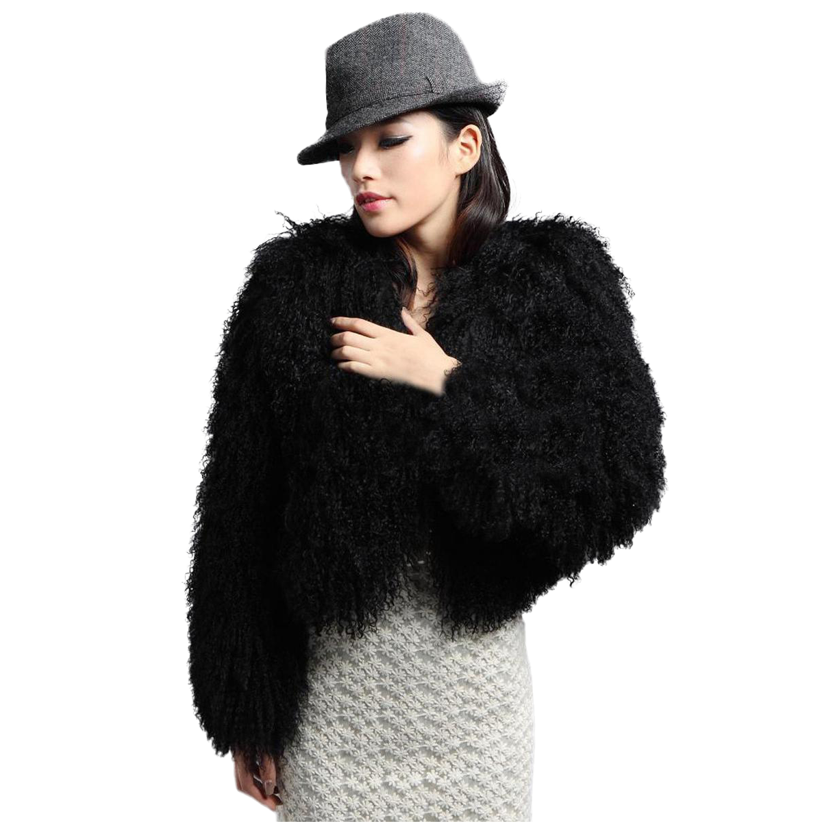 Mongolian Lamb fur Bolero Jacket Many Colors