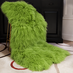 Bright green Mongolian/Tibetan Lamb Fur Sheepskin Plate - 2' × 4'