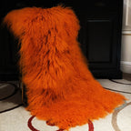Mongolian/Tibetan Lamb Fur Sheepskin Plate – 2' × 4' - Bright Orange