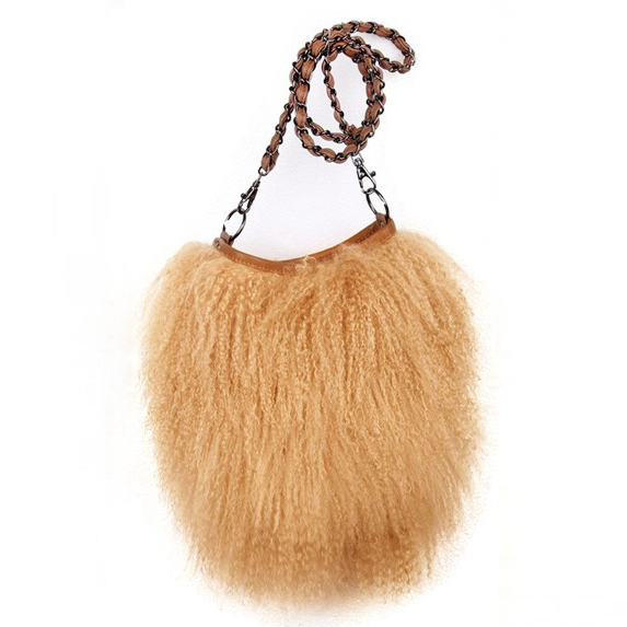 Tibetan Mongolian Lamb Fur Crossbody Bag — Camel