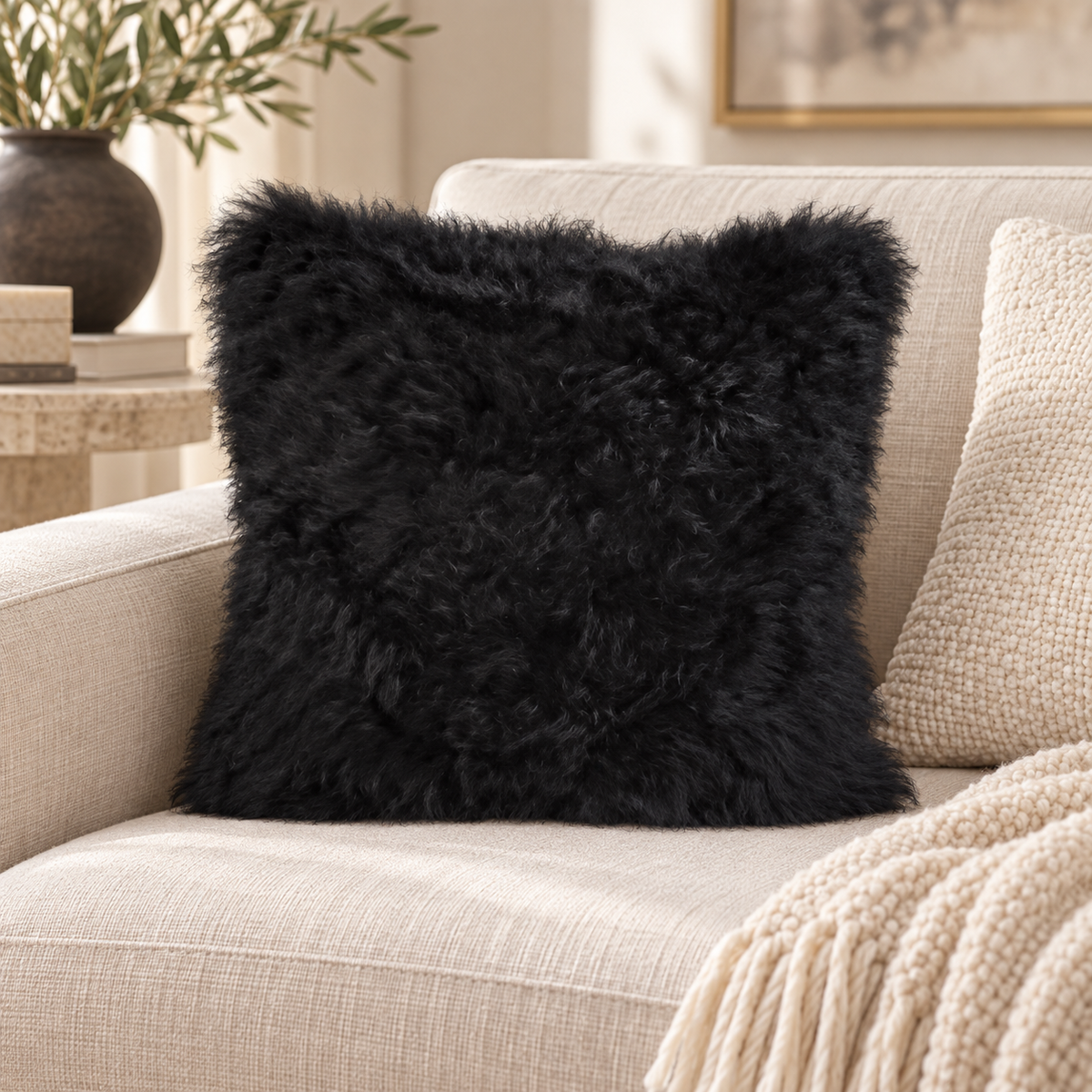 Cashmere Goat Fur Pillow – 18" x 18" Single-Sided
