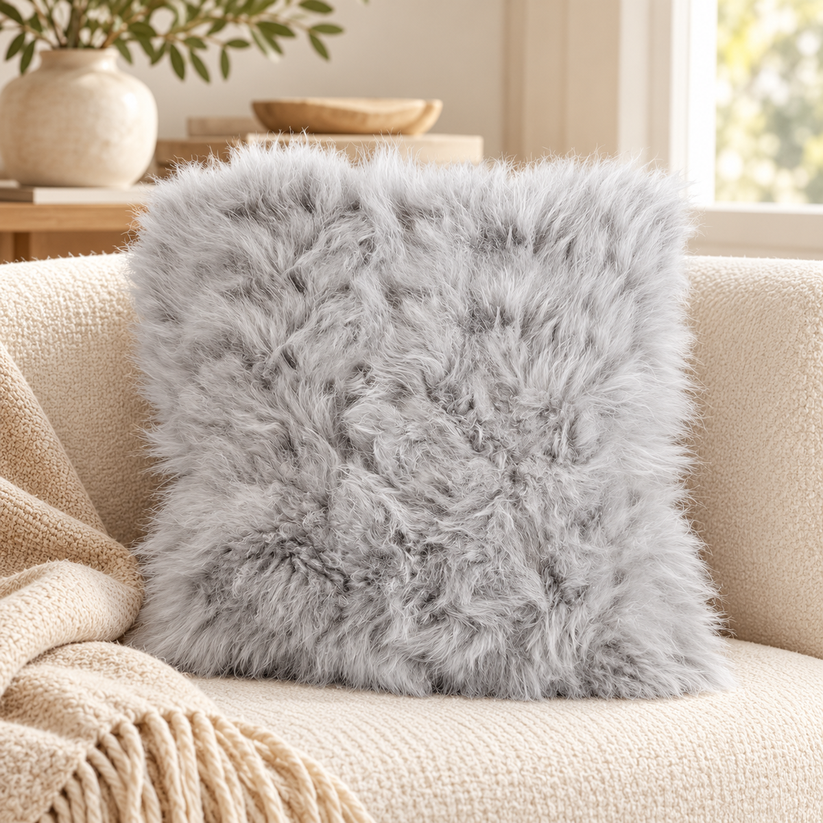Cashmere Goat Fur Pillow – 18" x 18" Single-Sided