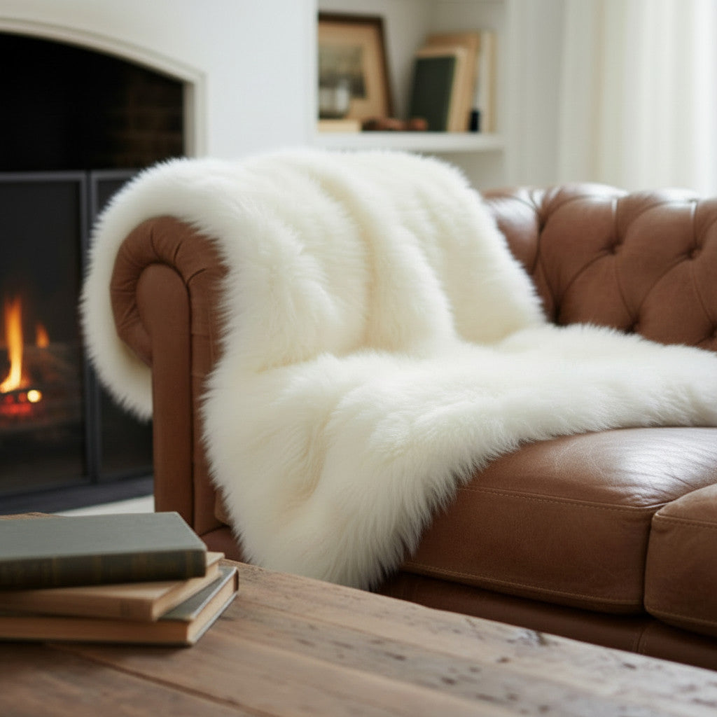 Cashmere Goat Fur Throw Blanket Natural White