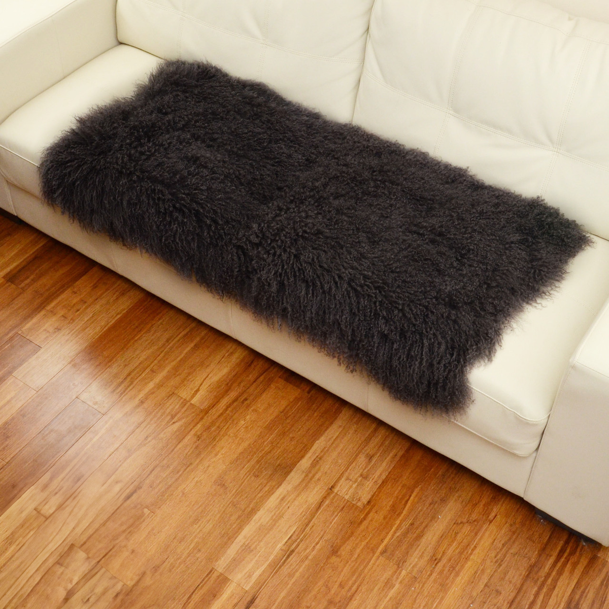 Tibetan Mongolian Lamb Fur Throw 2' x 4' — Charcoal