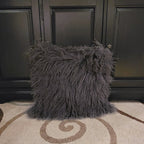 22" x 22" Tibetan Mongolian Lamb Fur Pillow Double Sided — Charcoal