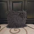 26" x 26" Tibetan Mongolian Lamb Fur Pillow Double Sided — Charcoal