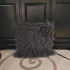 26" x 26" Tibetan Mongolian Lamb Fur Pillow Double Sided — Charcoal