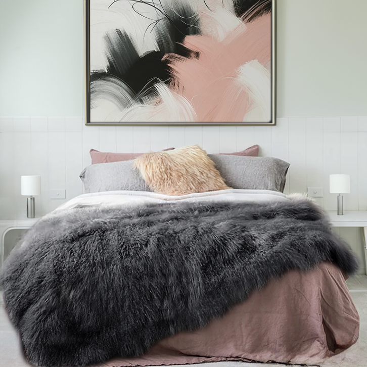 Tibetan Lamb Fur Blanket Set Many Colors