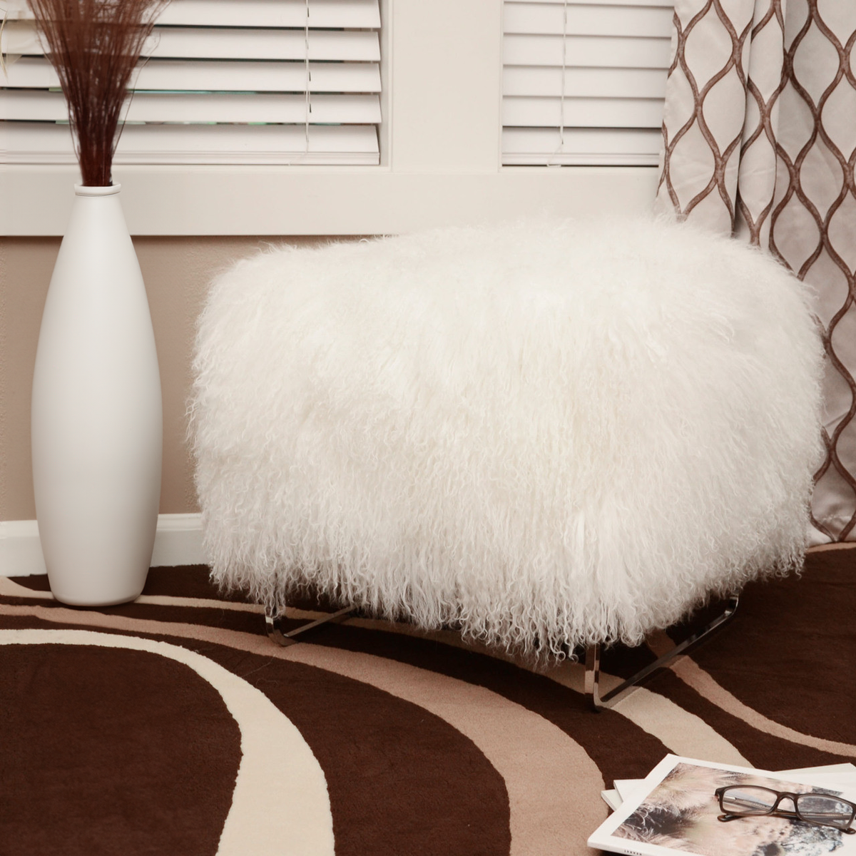 Mongolian Lamb Fur Chromed Steel Tube Legs